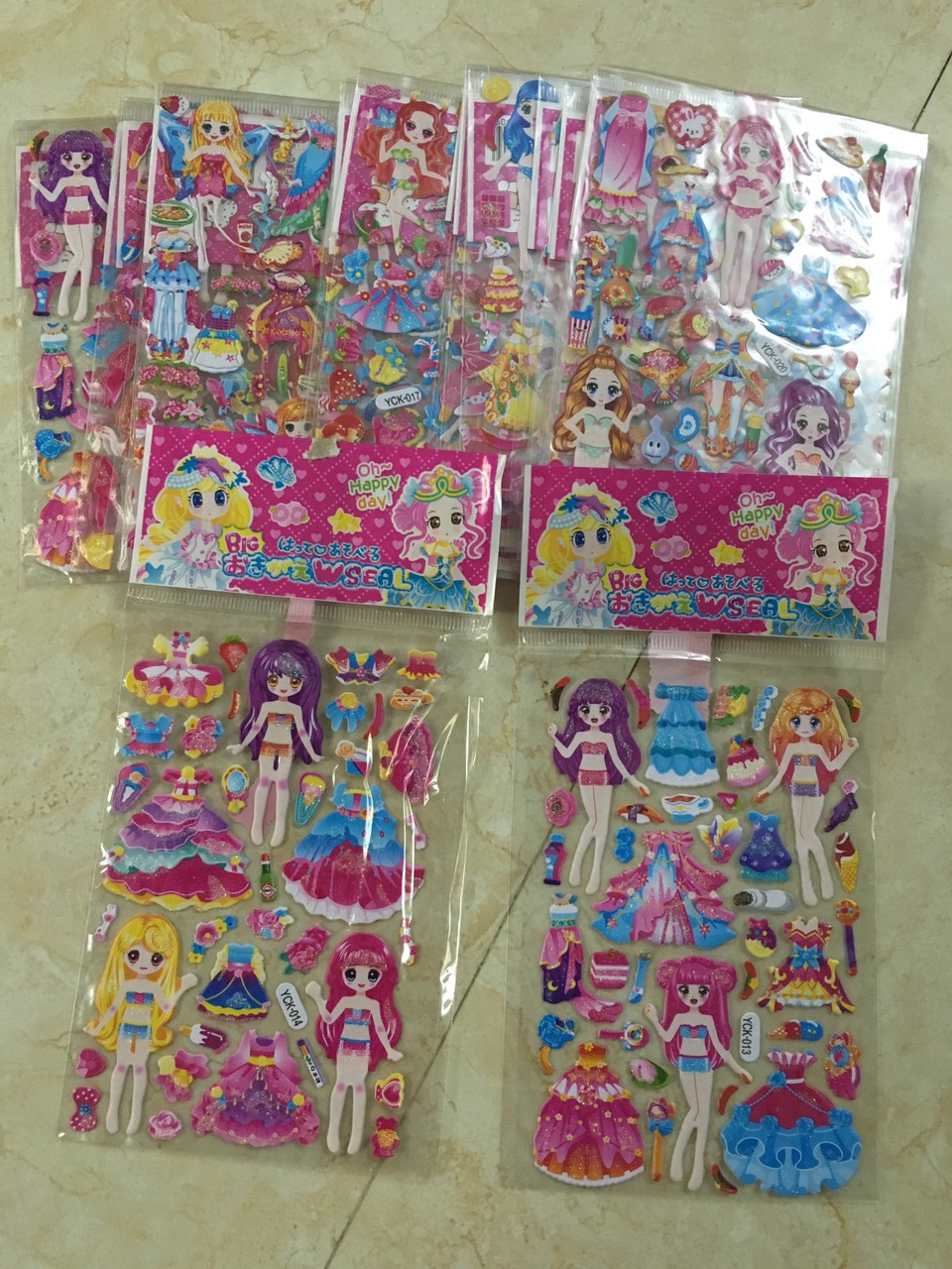 Set 10 bộ Sticker [ SALE SẬP SÀN ] Bộ hình dán dán nổi 3D búp bê dễ thương, hình dán trang trí