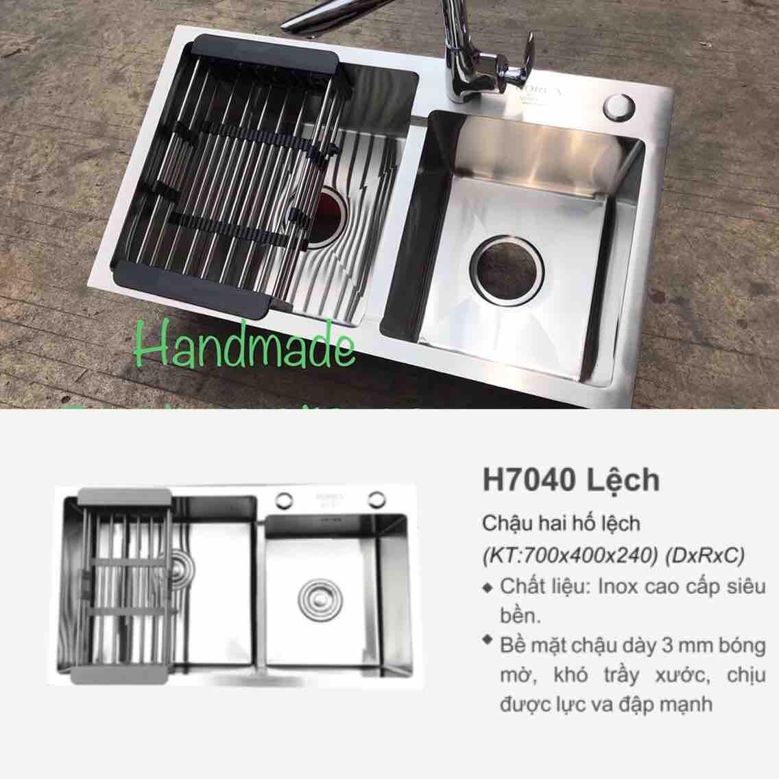 Chậu rửa bát handmade inox 70x40 lệch