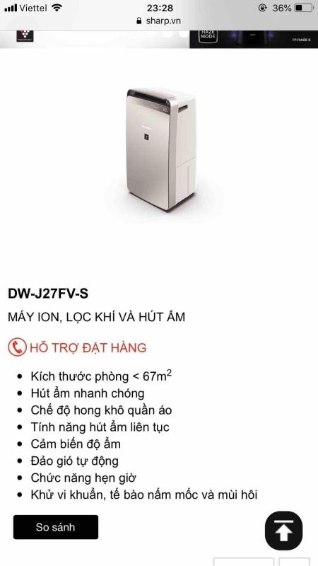 Bảng giá Máy lọc khí khử mùi & hút ẩm & Lọc Khí Sharp  DW-J27FV-S