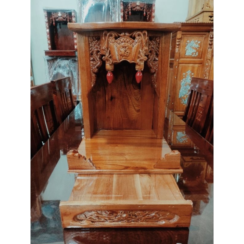 Bàn thờ thần tài thổ địa gỗ xoan đào ngang 30cm giá rẻ