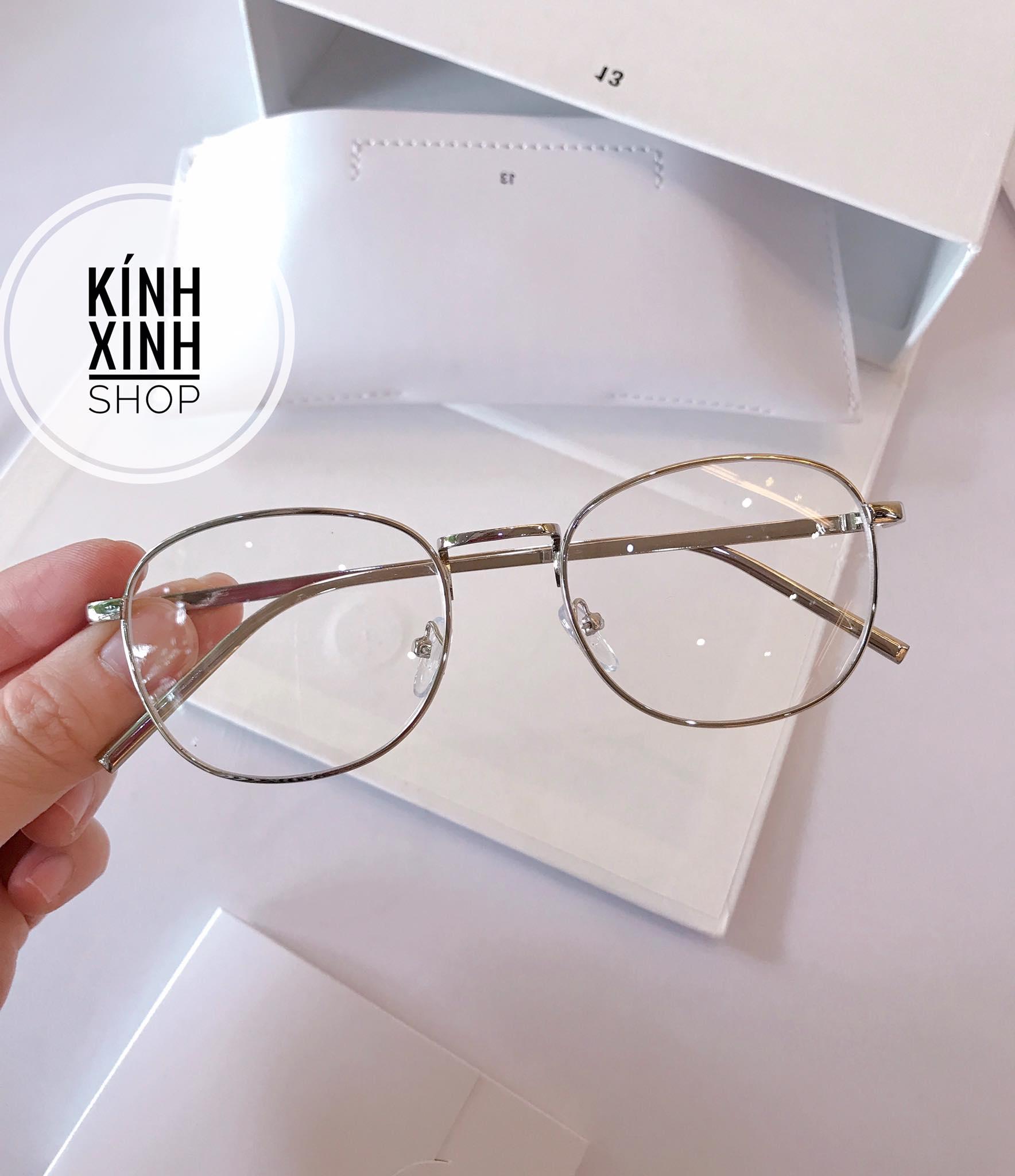 Kính gọng Mắt vuông nhỏ Hàn Quốc cao cấp (Bạc)