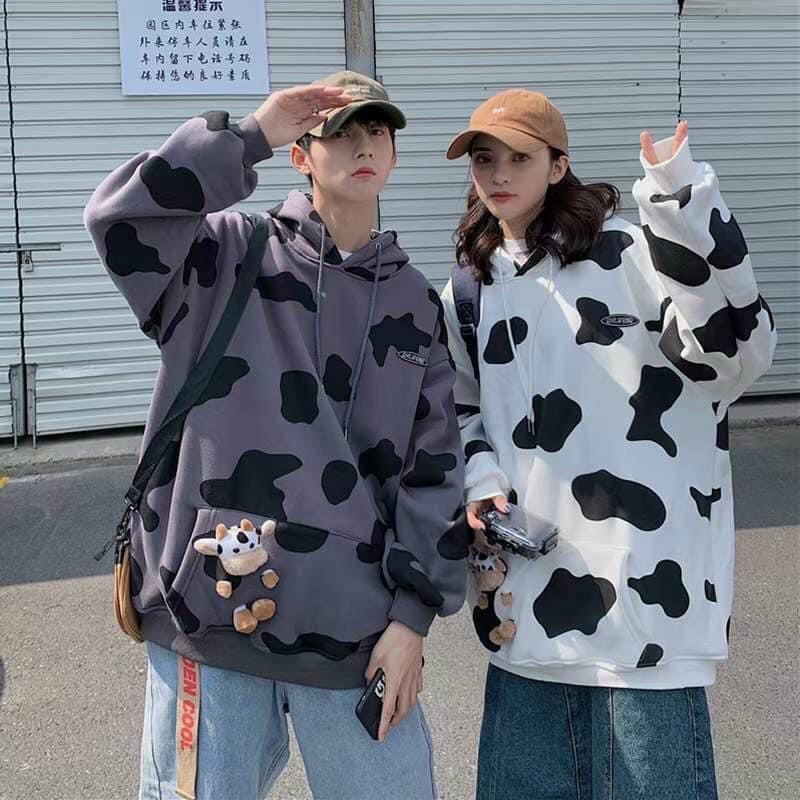 áo hoodie cặp nam nữ bò sữa. hot trend 2021 chất vải xịn sò. áo hoodie nữ form rộng tay dài bò sữa