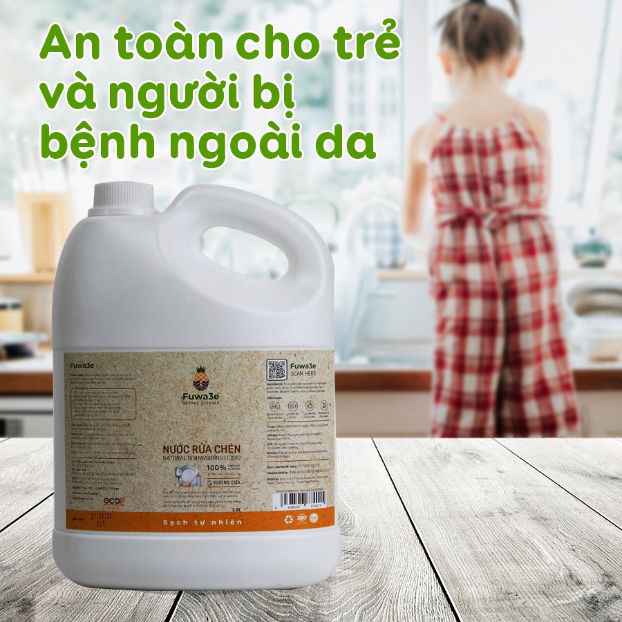 Nước rửa chén bát Enzyme sinh học Fuwa3e 3.8L