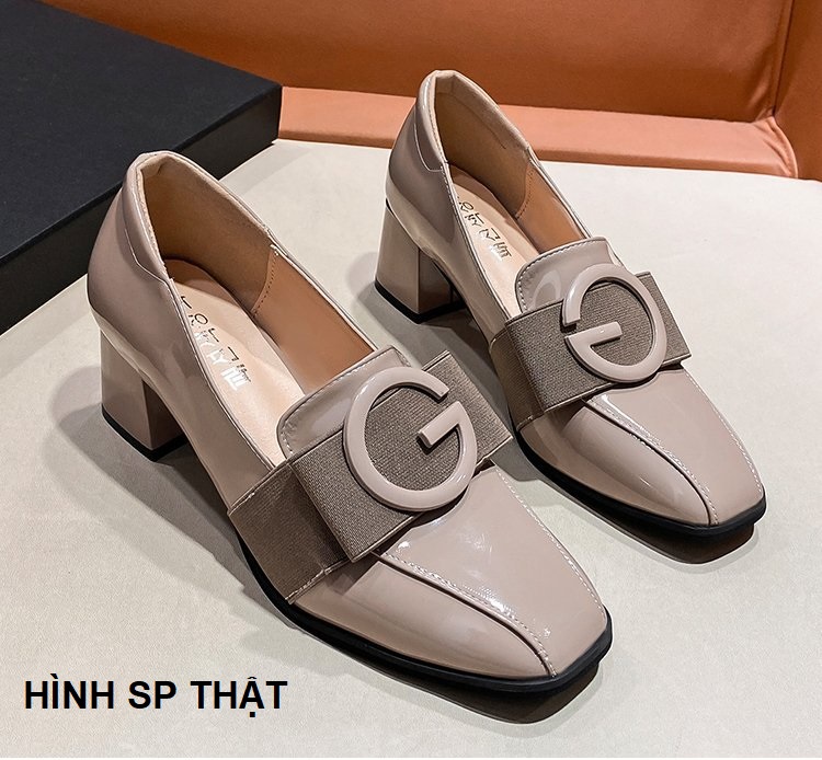 [CAO CẤP] Giày loafer đế vuông 5 phân da trơn khóa chữ cao cấp thon gọn thoải mái khi mang lâu S021