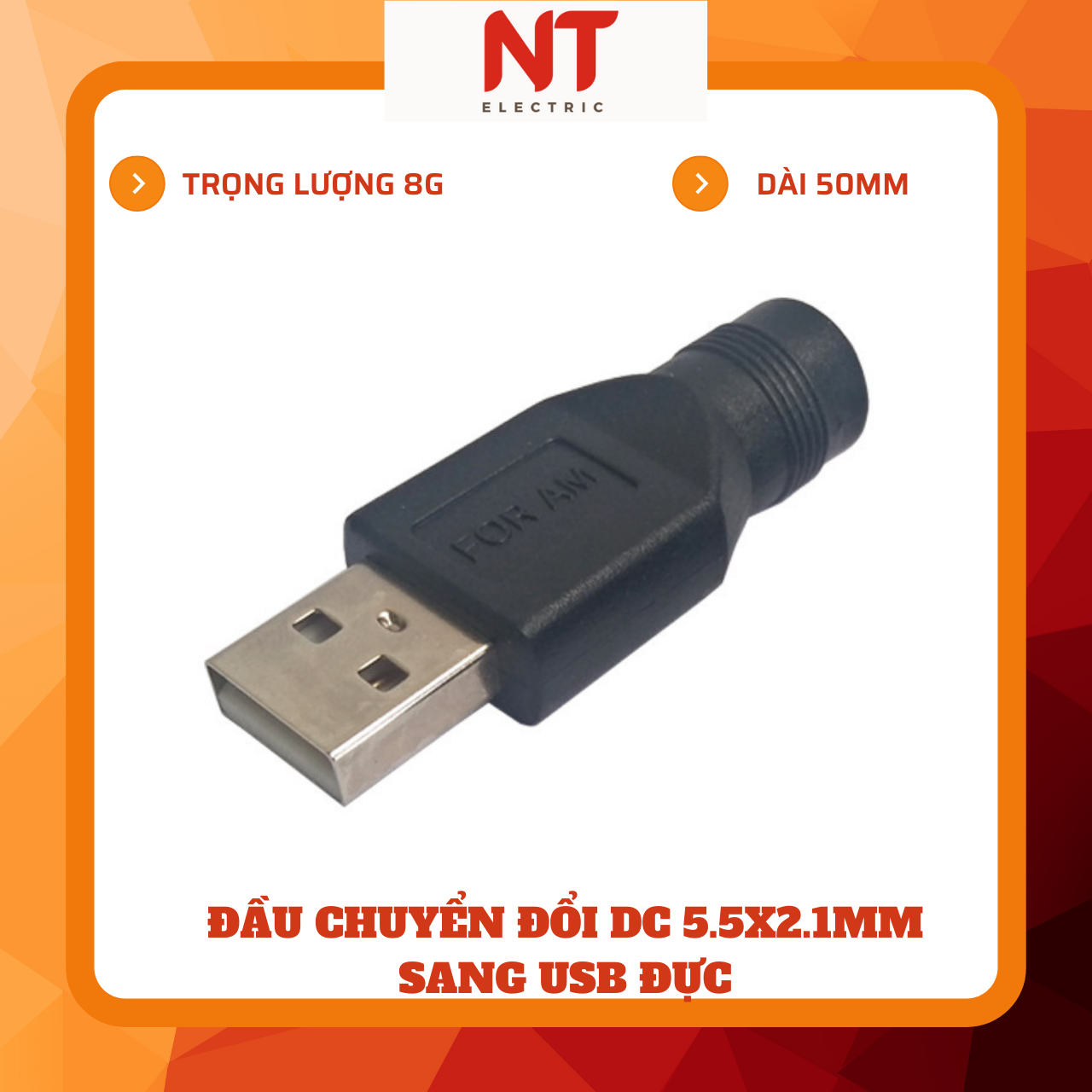 Đầu chuyển đổi DC 5.5x2.1mm sang USB đực