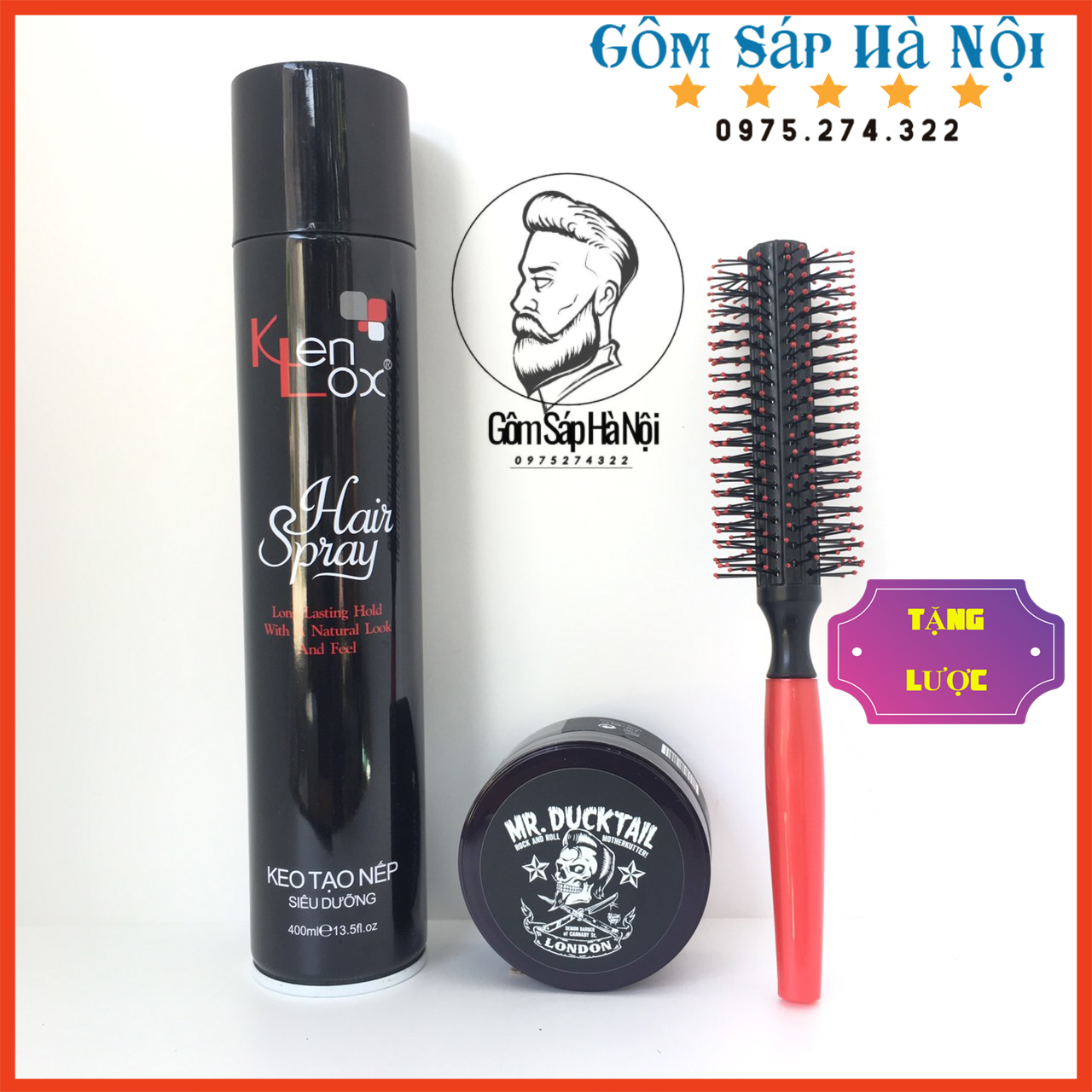 [ Siêu Tạo Kiểu ] Gôm Xịt Tóc Kenlox Đen Siêu Thơm + Sáp Vuốt Tóc Mr.Duc Siêu Gữ Nếp Tặng Lược Tạo Phồng