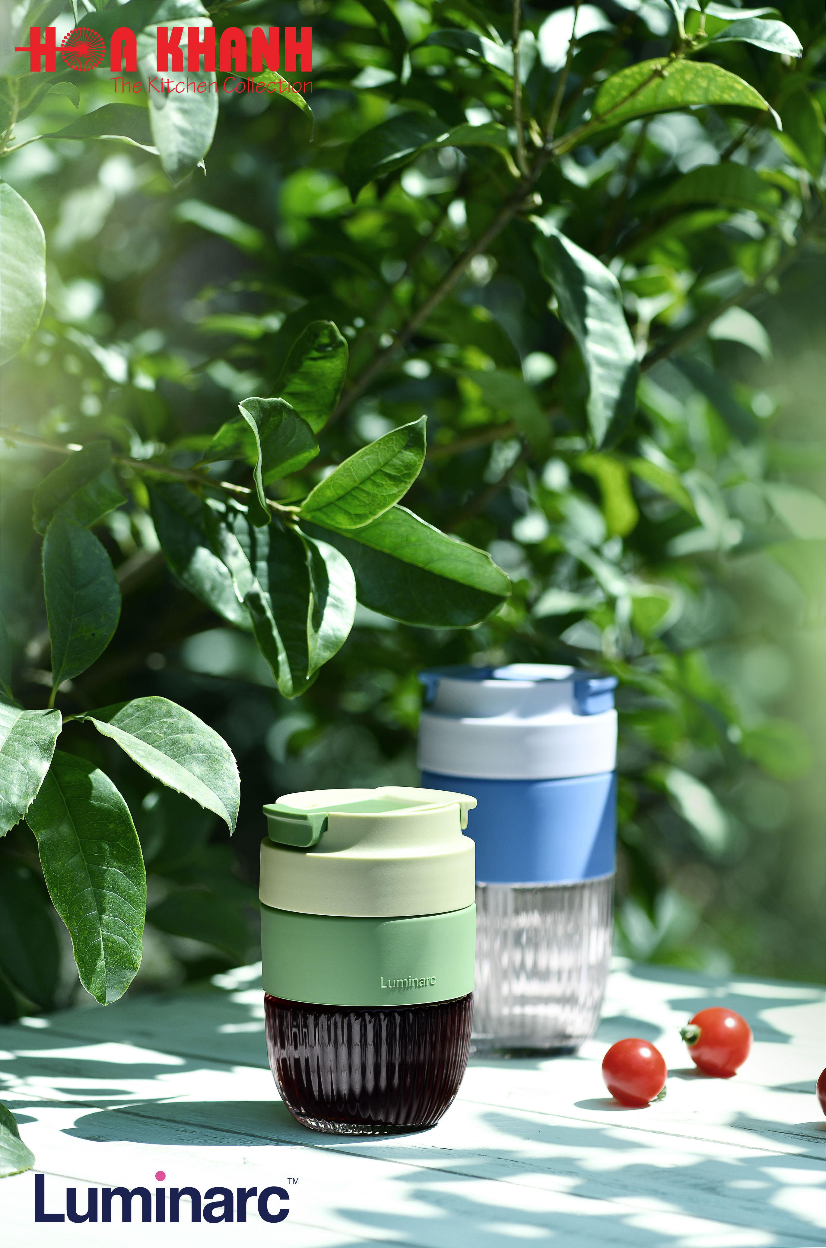Luminarc Coffee Cup Green 350ML Ly Thủy Tinh Có Nắp