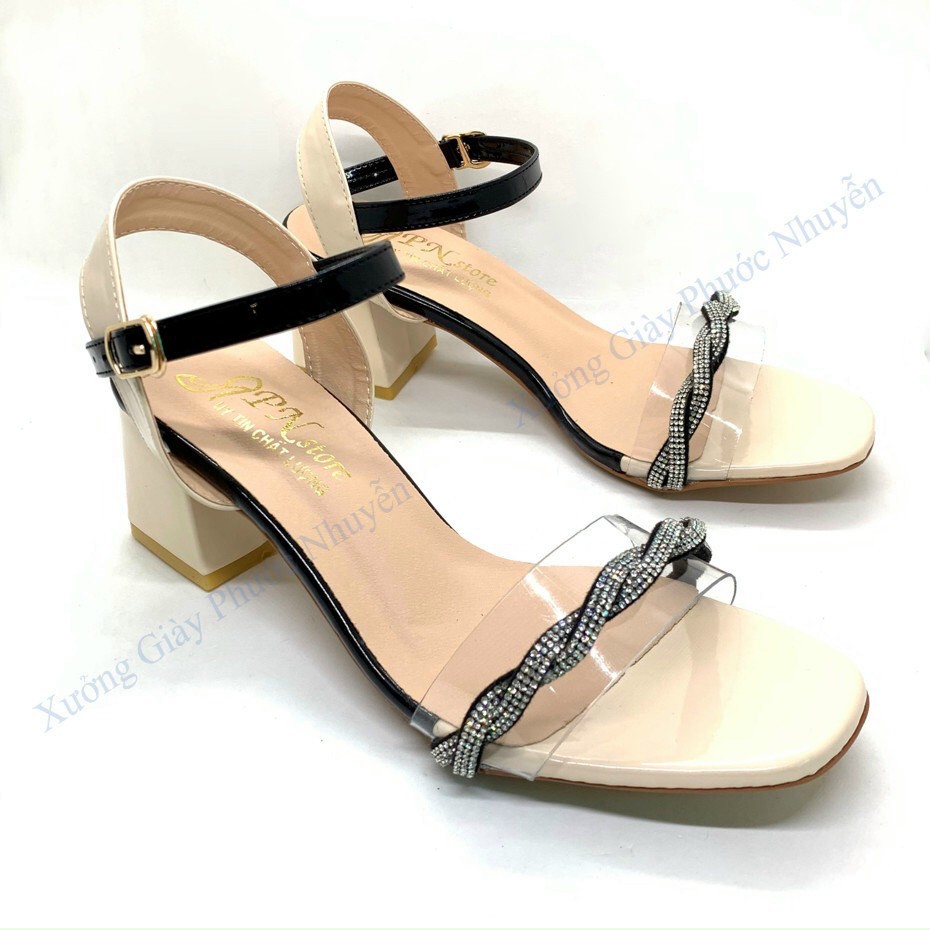Giày sandal cao gót vuông 5p quai trong kết xoàn xoắn SD88