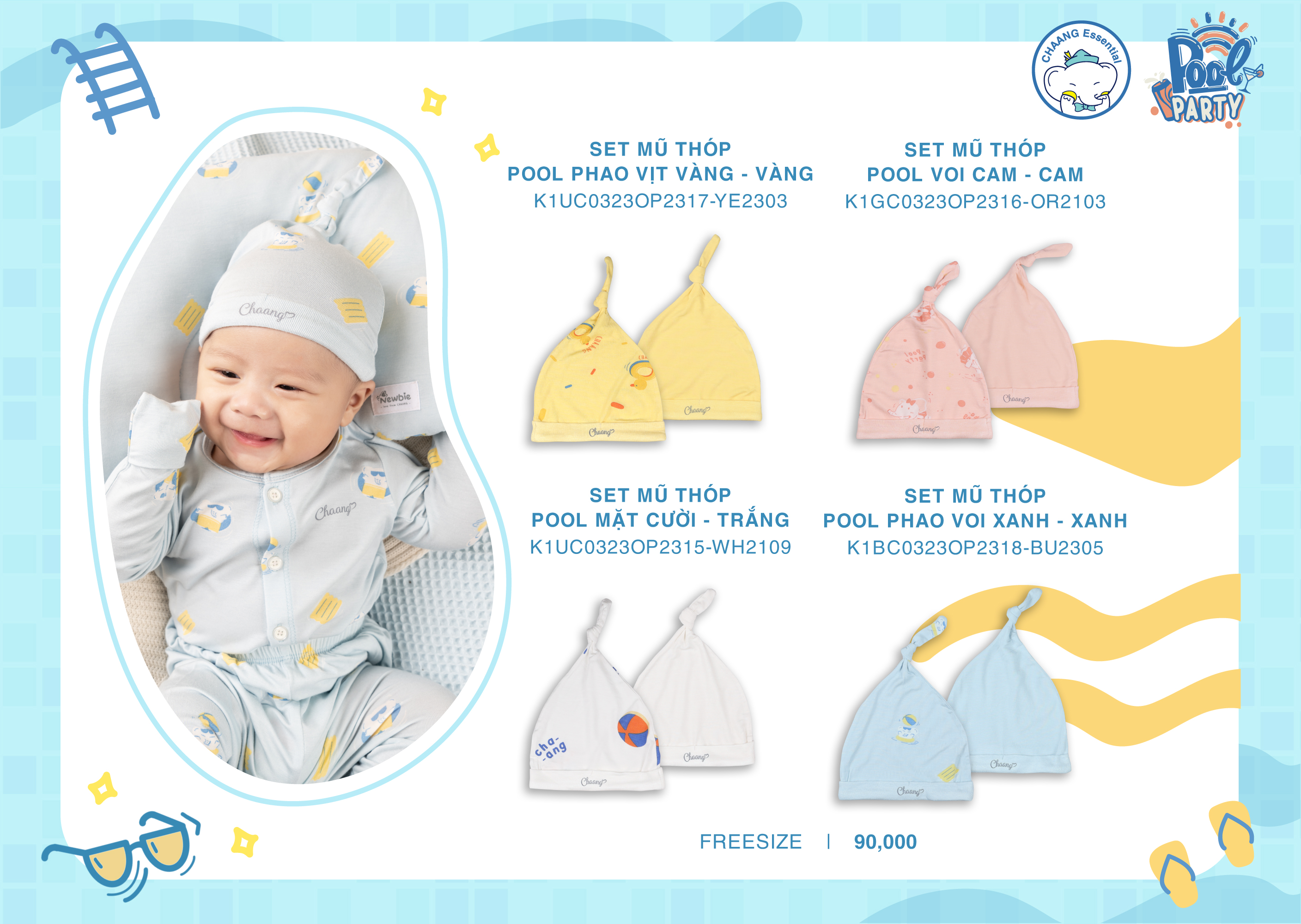 [CHAANG] SET 2 mũ thóp cho bé sơ sinh Pool CHAANG
