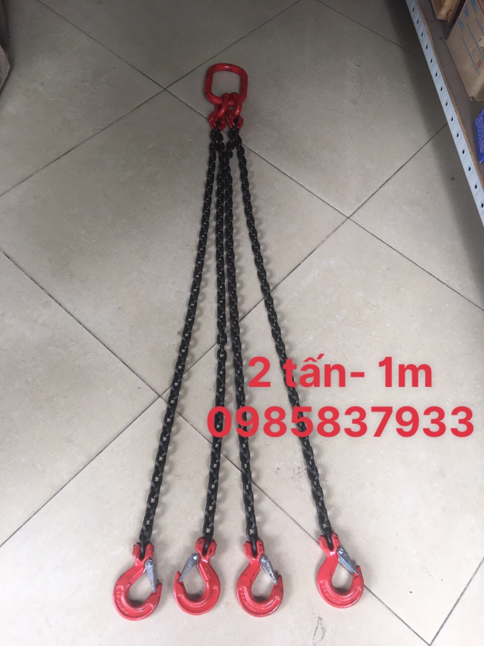 Dây xích cẩu 4 sợi 2 tấn 1m tiêu chuẩn Nhật dùng móc cẩu kéo các thiết bị an toàn hiệu quả