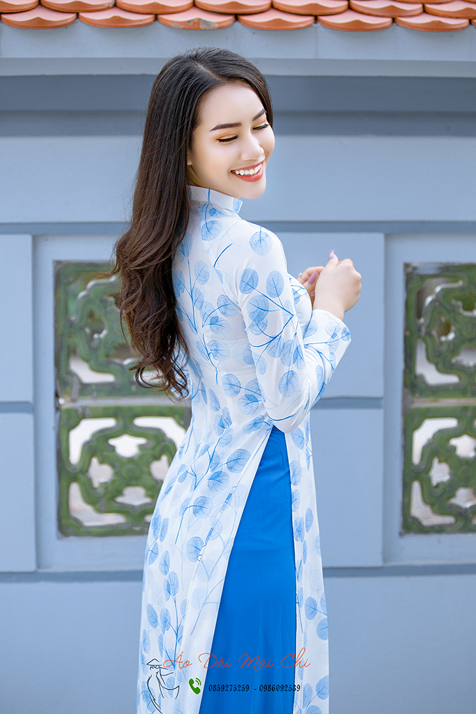 Bộ áo dài lụa may sẵn bóng xanh HB03 (Cả bộ áo kèm quần)