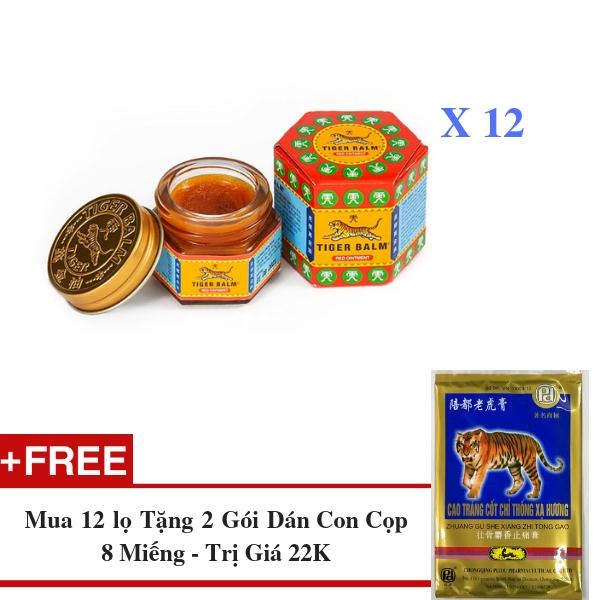 12 Chai Tiger Balm Red 30g - Tặng Kèm 2 Gói Dán Con Cọp ( 8 Miếng )