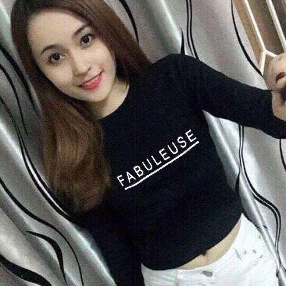 Áo thun gân tay dài form body in chữ FABULEUSE cực xinh TTSL0023