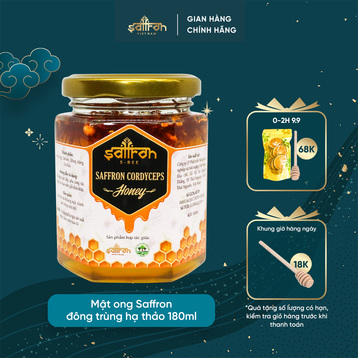 Saffron Cordyceps Honey Mật Ong Saffron Đông Trùng Hạ Thảo 180ml/lọ