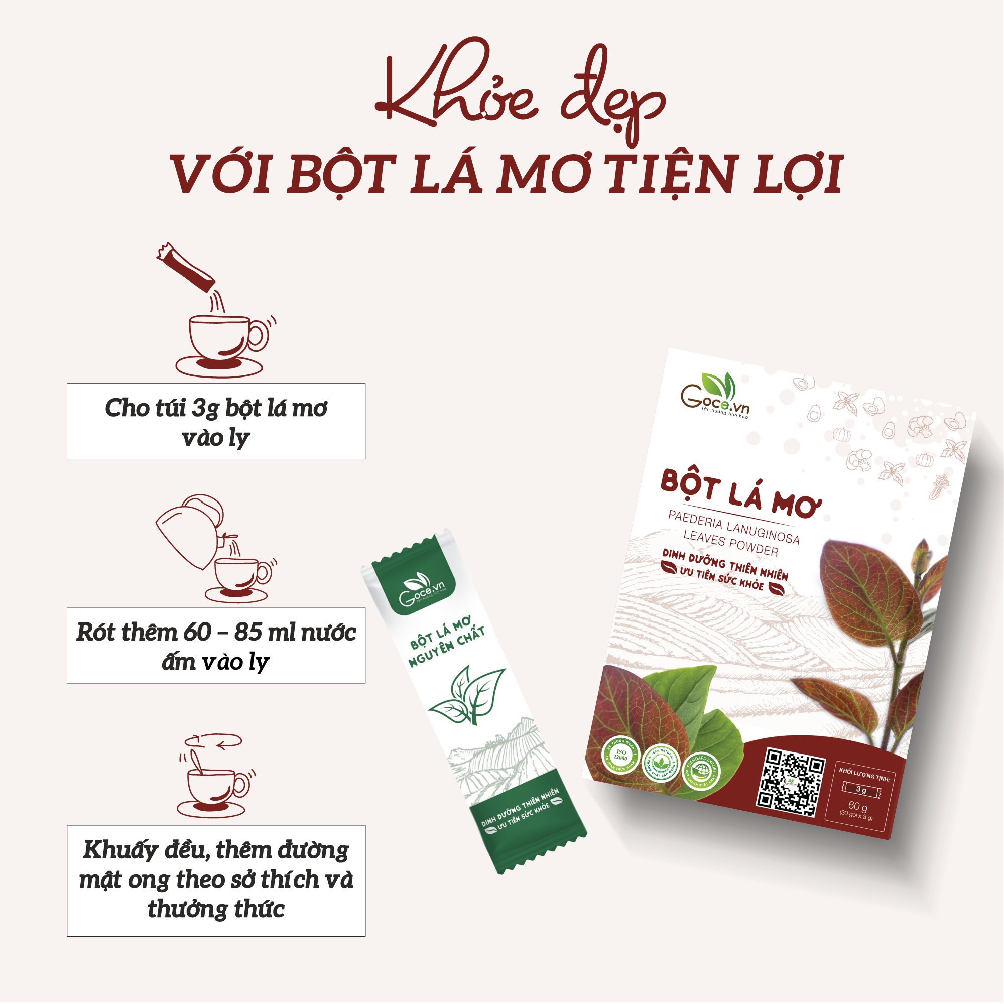 Bột lá mơ nguyên chất Goce - 60g (20 gói x 3g)