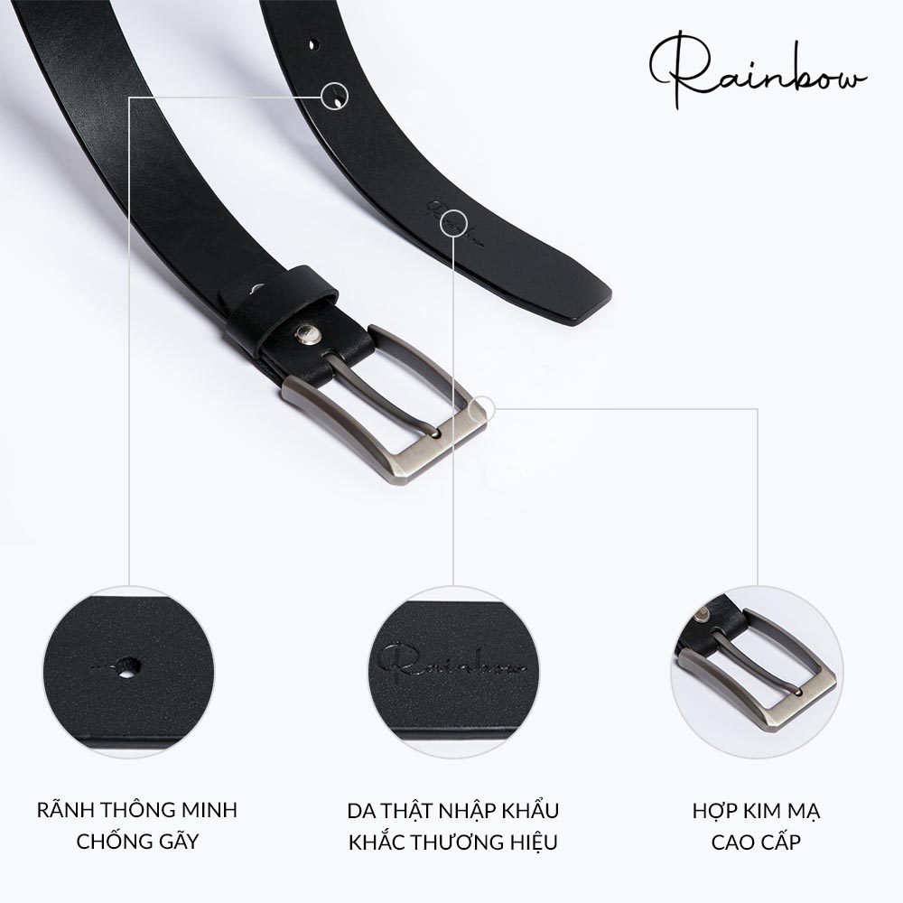 Thắt lưng nam da bò thật đẳng cấp Rainbow BELT-004-BLK màu đen