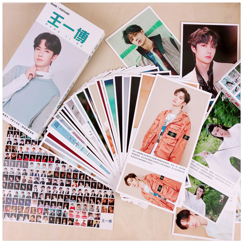 Postcard Vương Nhất Bác 900 hộp ảnh bộ ảnh có dán sticker Vương Nhất Bác