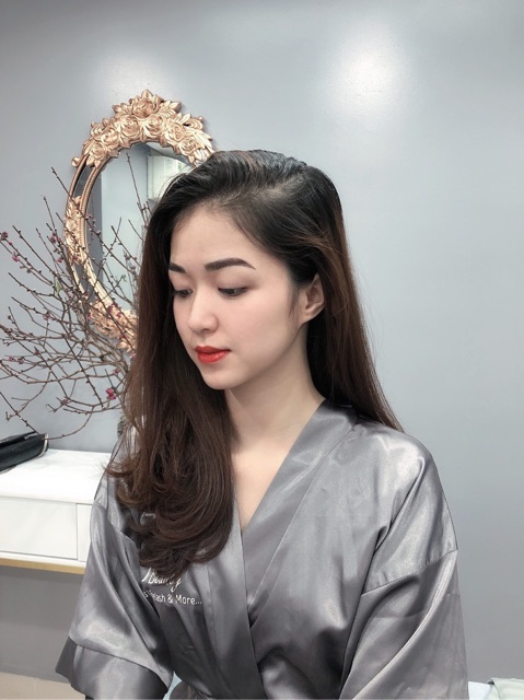 Áo choàng spa, salon tóc, áo choàng make up vải phi lụa cao cấp