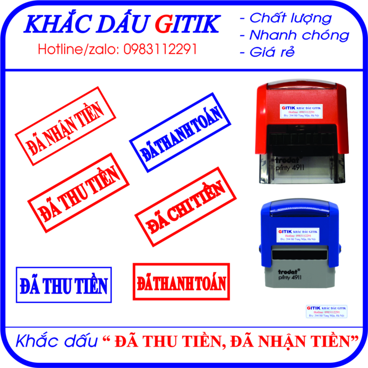 Khắc dấu đã thu tiền, đã thanh toán