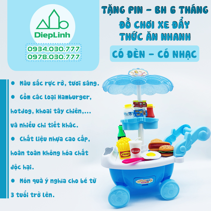 [HCM](BẢO HÀNH 6 THÁNG) Đồ chơi trẻ em Mô hình xe đẩy bán bánh 24 chi tiết có nhạc
