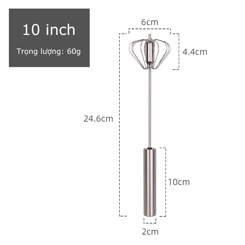 Cây Đánh Trứng Inox Trục Tự Xoay, Dụng Cụ Đánh Bột Có Trục Lò Xo Xoay 360 Độ Tự Động Nhỏ Gọn LAZY LIFE STORE