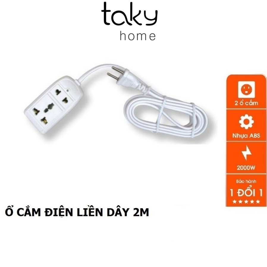 Ổ Cắm Điện Liền Dây Nối Dài 2 m, Cắm 2 Lỗ 2 Chạc Và 3 Chạc, An Toàn, Sử dụng Chịu Tải Cao Dùng Tiện Cho Du Lịch, Văn Phòng Và Gia Đình. TakyHome 8608