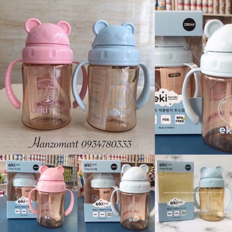 Bình Uống Nước/Cốc Tập Hút Eki Hàn Quốc 280Ml (Tặng Ống Thay Thế)