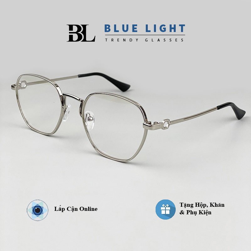 Gọng Kính Cận Gọng Kính Cận Nam Nữ Mắt Vuông Viền Dày Gọng Kim Loại Bạc Đen Hàn Quốc - BLUE LIGHT