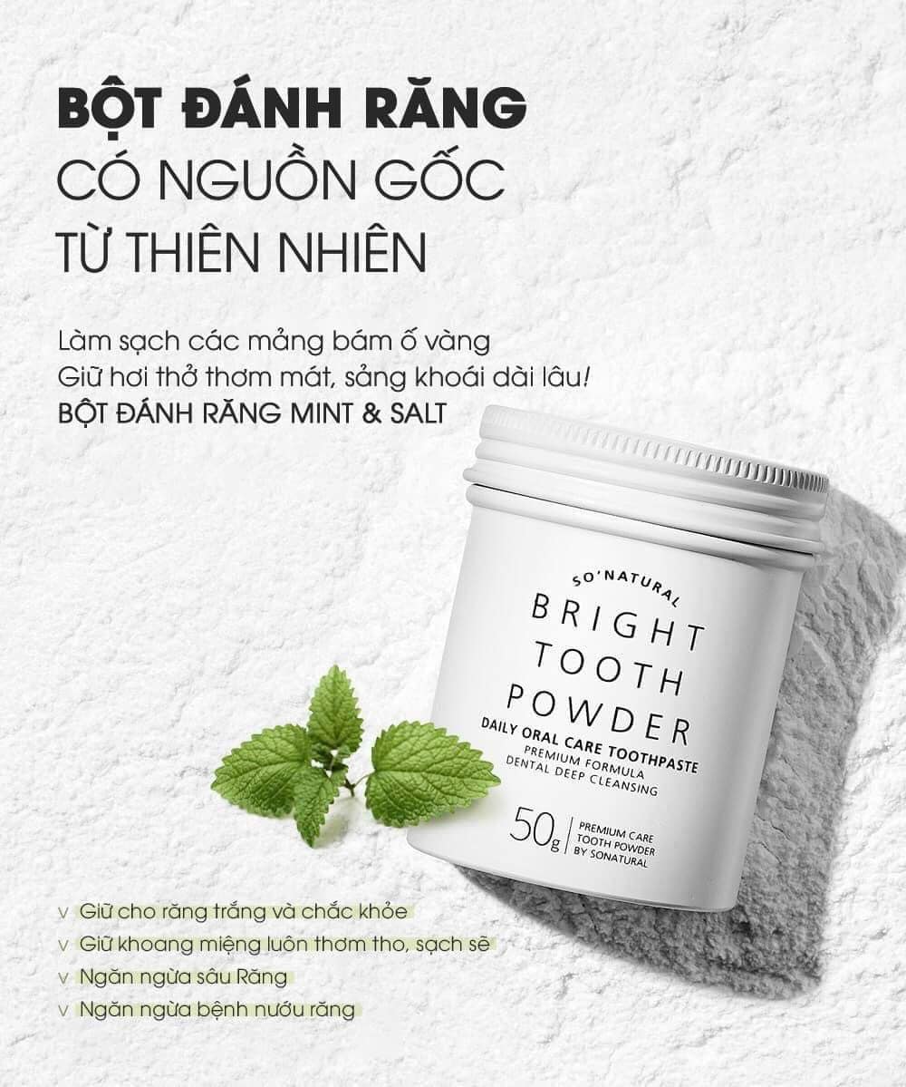 Bột trắng răng BRIGHT TOOTH POWDER SO'NATURAL - 50g