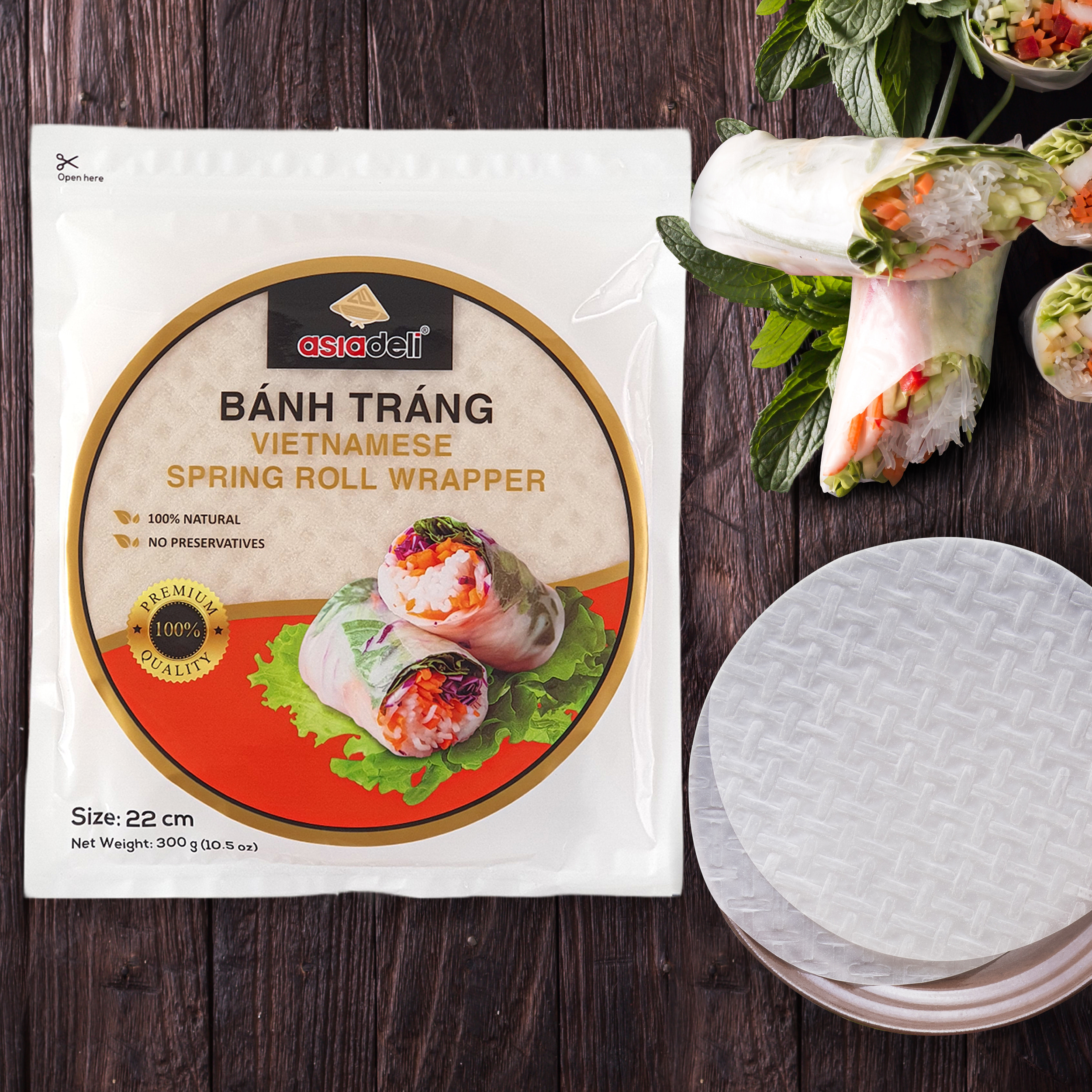 Bánh Tráng Cuốn 22cm Asiadeli gói 300g Hàng Xuất Khẩu