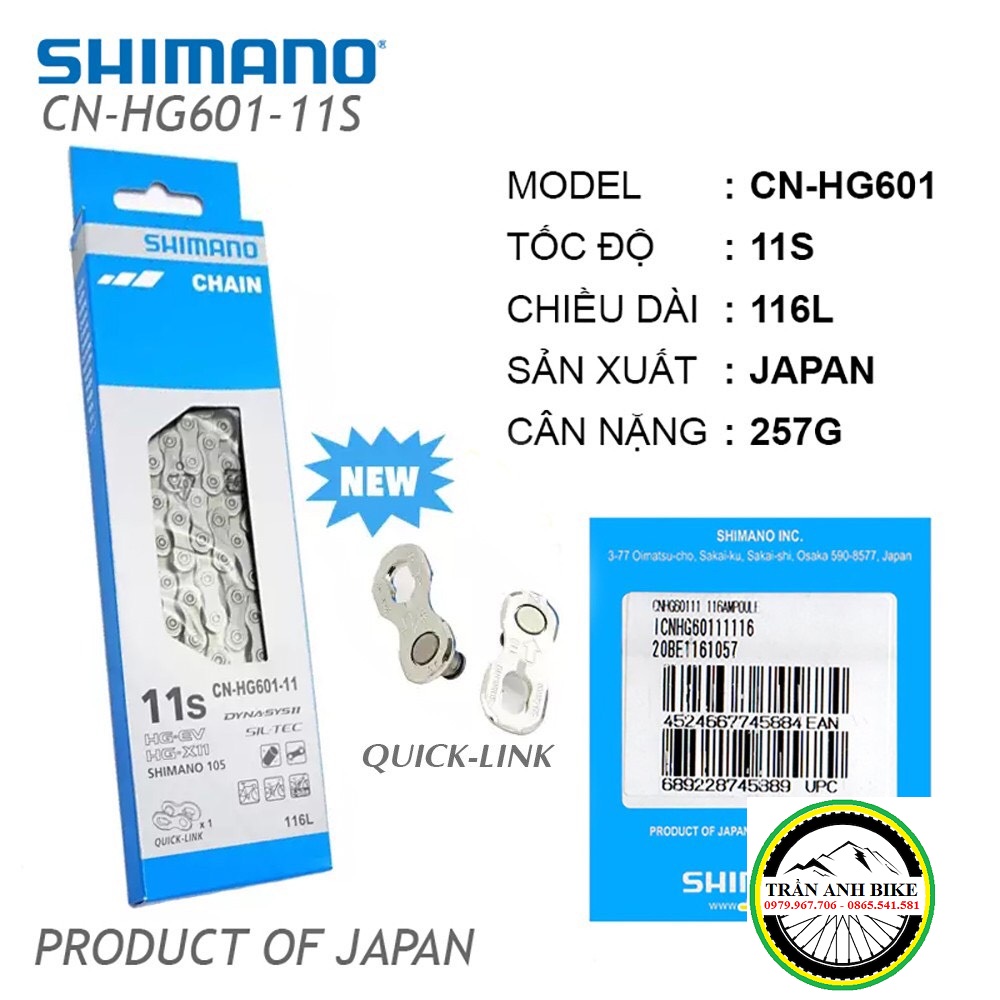 Xích sên xe đạp shimano 105 cn hg601 11 speed - quick link - fullbox hàng chính hãng