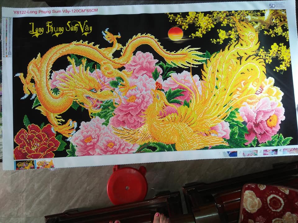 Tranh đính đá Long Phụng Sum Vầy - tranh chưa đính đá