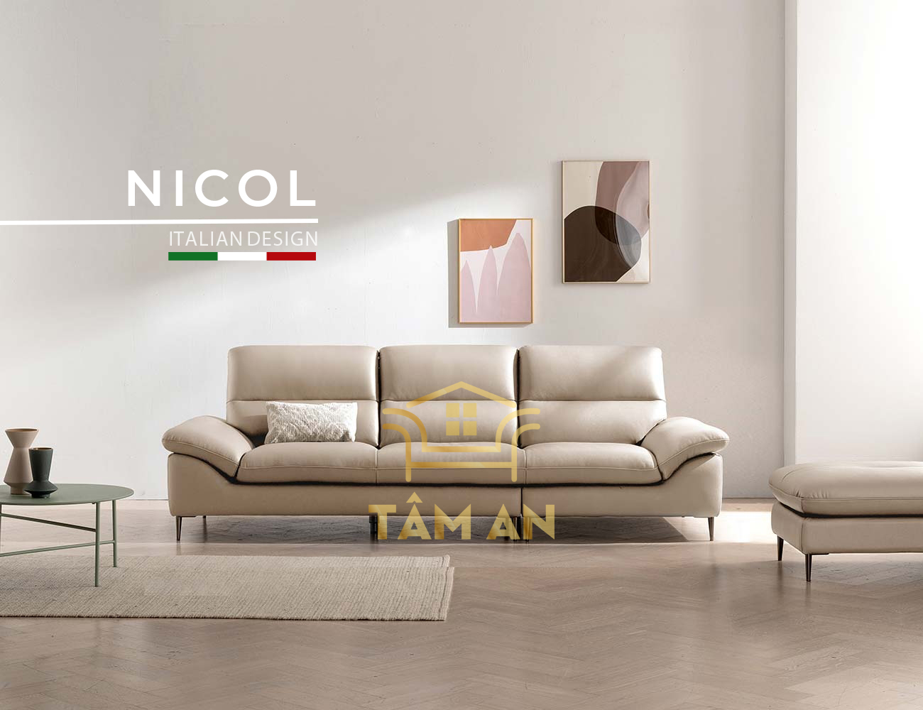 Ghế sofa băng da cao cấp nicol taman nội thất phòng khách tbi-658