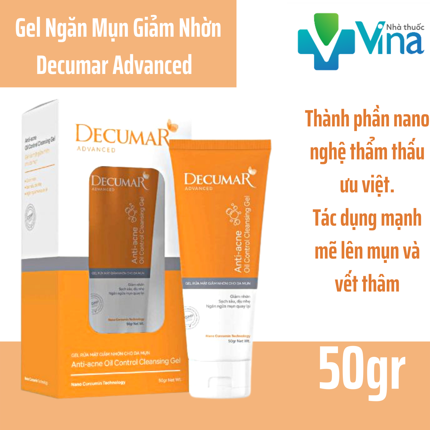 [HCM]Decumar Clean Gel Rửa Nano Nghệ Mặt Ngăn Ngừa Mụn 50gr