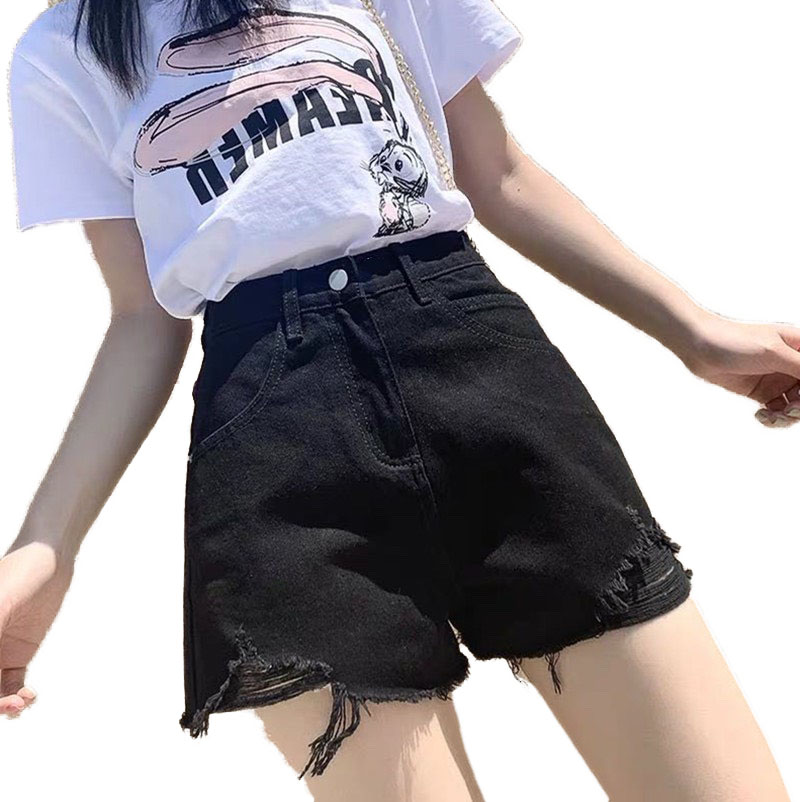 [HCM]Quần short jean nữ Big Size lưng cao trên rốn co dãn mạnh rách nhẹ phom rộng rãi dành cho người béo 60kg~90kg 3451 - MoliJeans