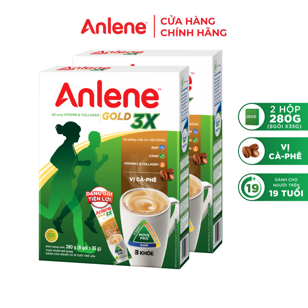 [Voucher giảm đến 26%]Combo 2 Sữa Bột Anlene Hương Cà Phê Dạng Gói Tiện Lợi (8 Gói x 35G)