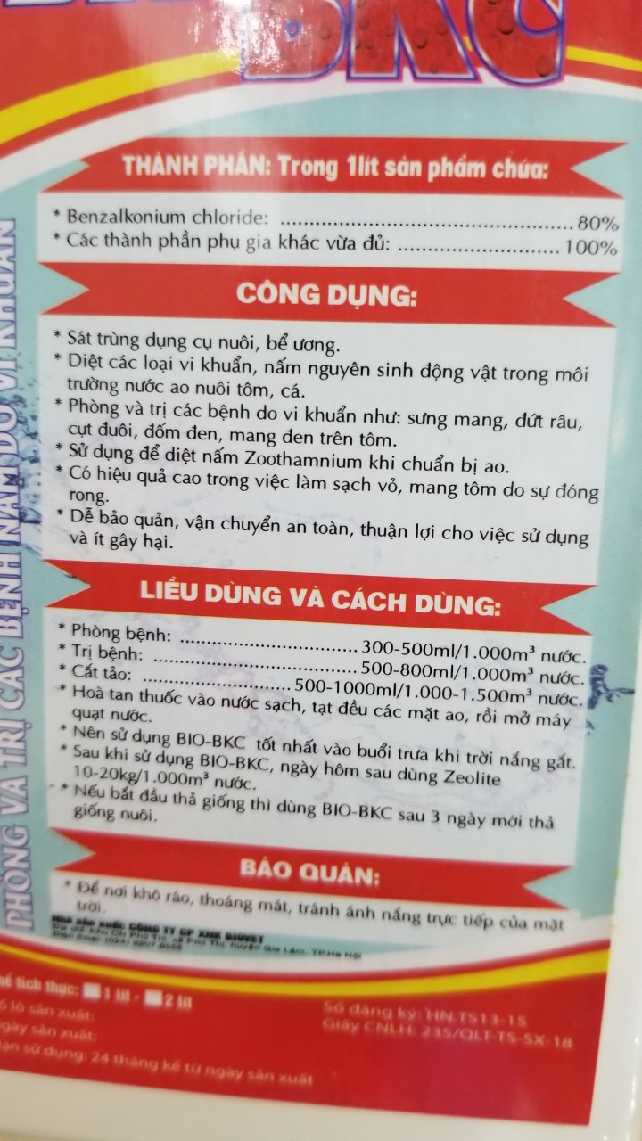 Chế phẩm khử trùng diệt khuẩn cho ao tôm cá BKC 80