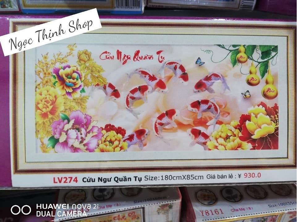 Tranh đính đá Cửu ngư quần tụ mã LV274