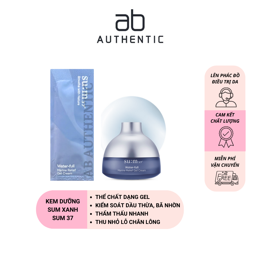 Combo 5 Gói sample Kem dưỡng sum xanh cấp nước, kiềm dầu Water-full Gel Cream - AB Authentic