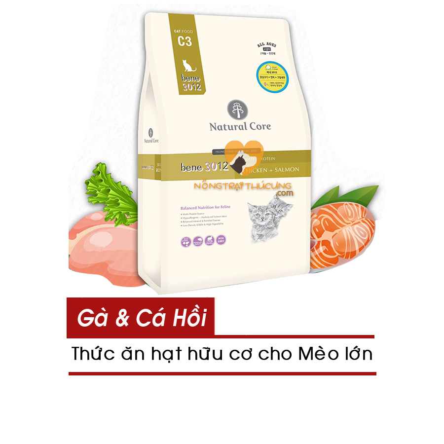 Hạt natural core c3 bene 3012 cho mèo mọi lứa tuổi - vị thịt gà & cá hồi -