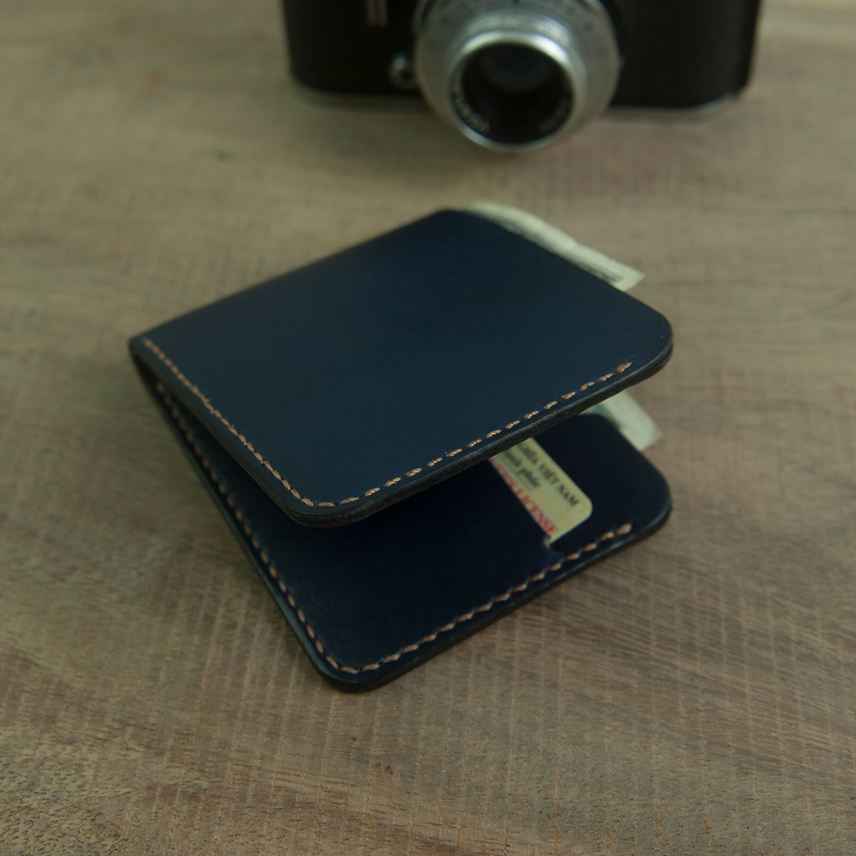 Ví da Minimalist handmade thủ công - Màu Xanh Navy - Da thật