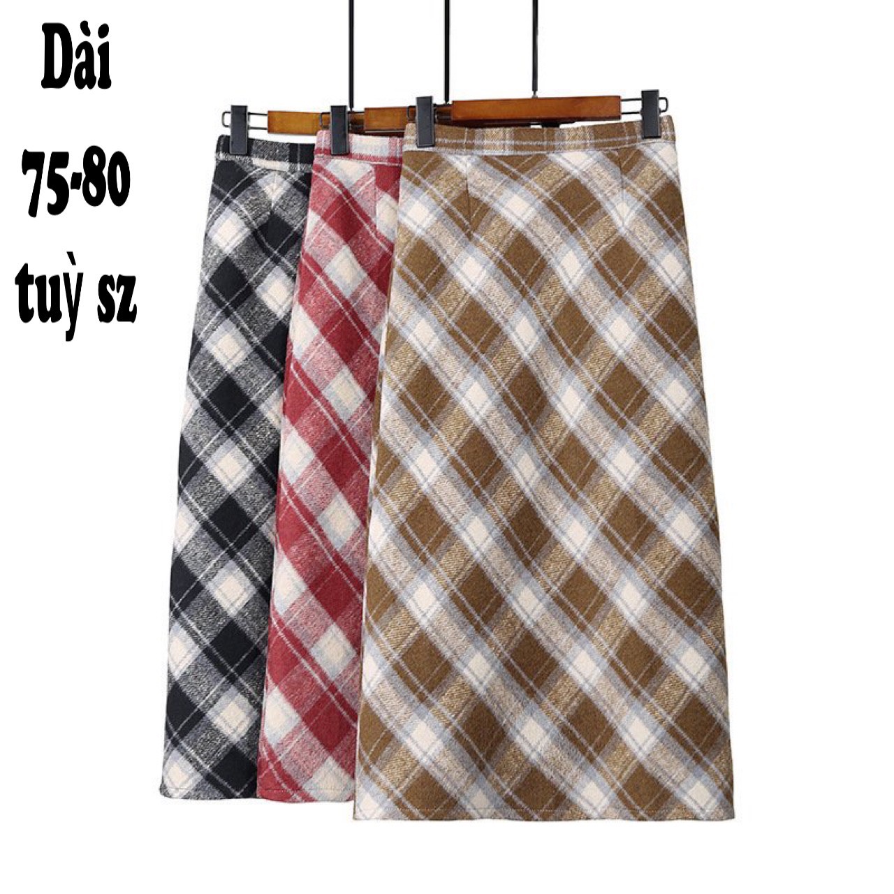 Chân váy dạ kẻ caro dáng dài lưng cạp cao thời trang(CÓ LÓT TRONG)