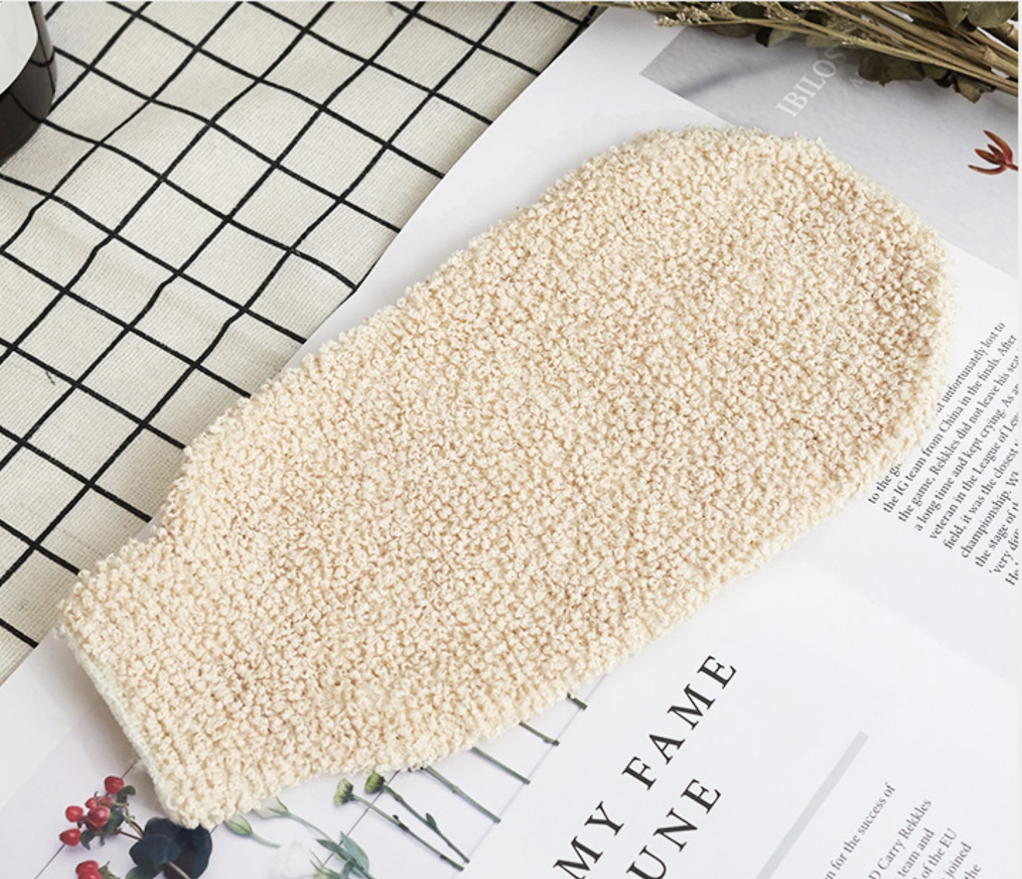 Bao tay tắm sợi lanh tẩy da chết