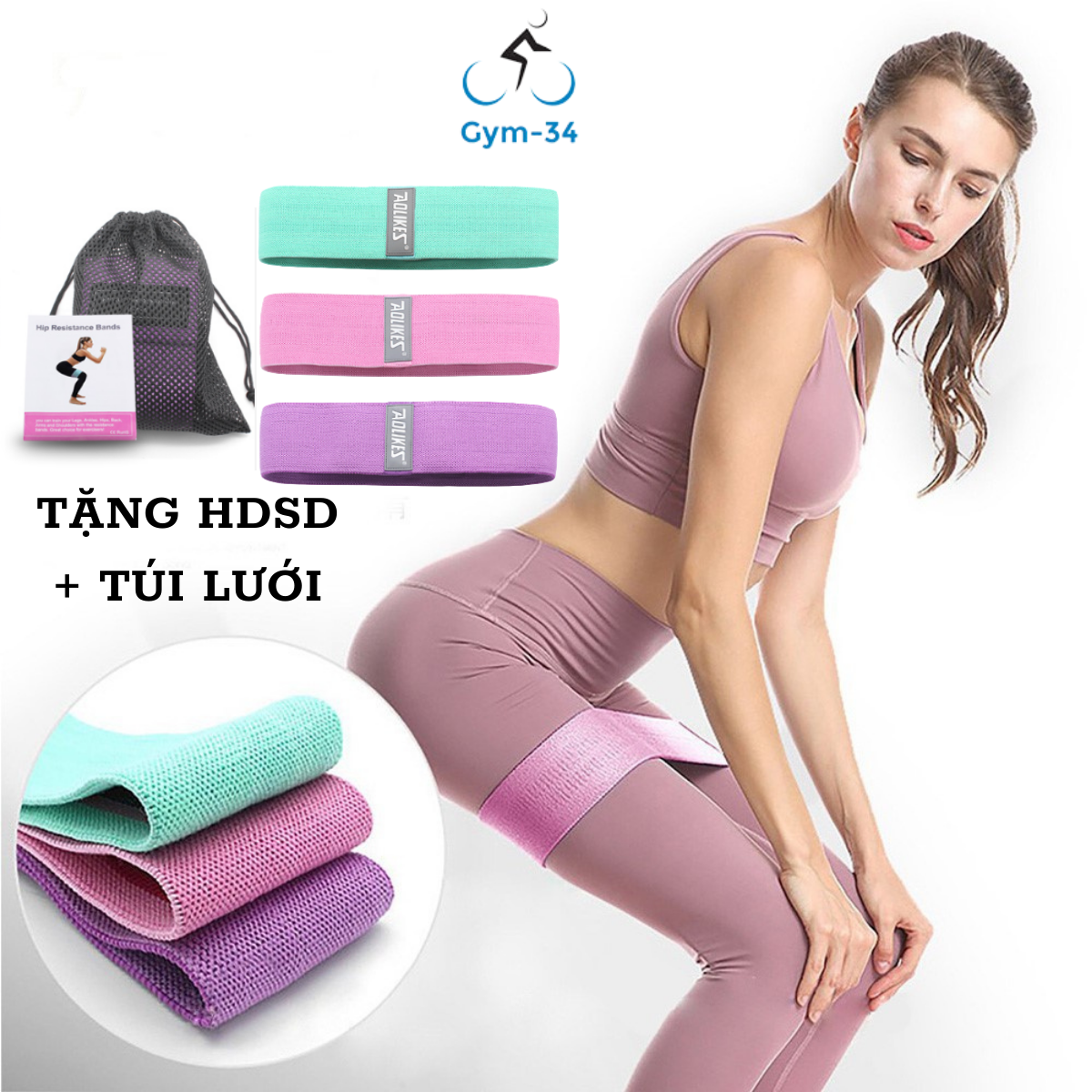 Dây kháng lực 3 màu miniband Aolike tập mông