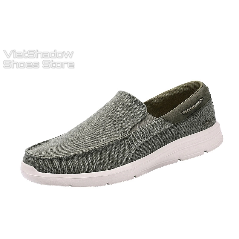 Giày slip on nam - Giày lười vải nam siêu nhẹ - Đế giày bằng EVA êm nhẹ, mũ giày bằng vải thô 4 màu xám, be, xanh rêu và xanh dương - Mã sp 8080