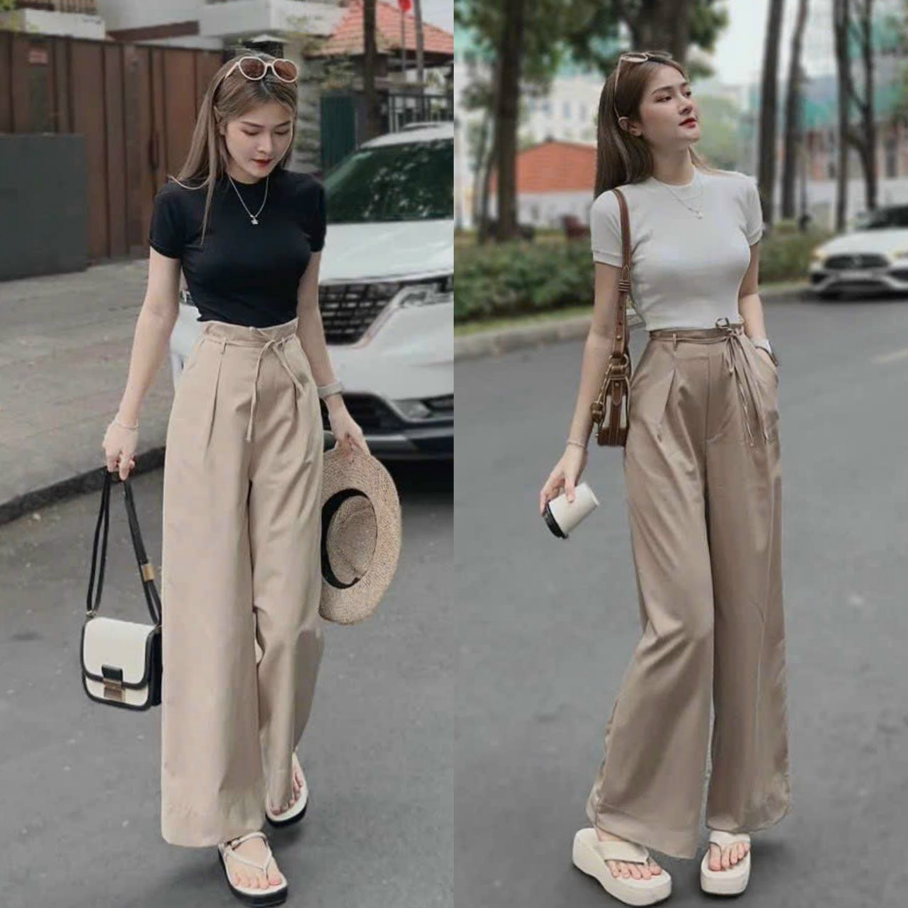 Set đồ bộ áo thun croptop phối quần ống rộng dài lưng nơ siêu cưng , hot , đi chơi cực xinh db7800021