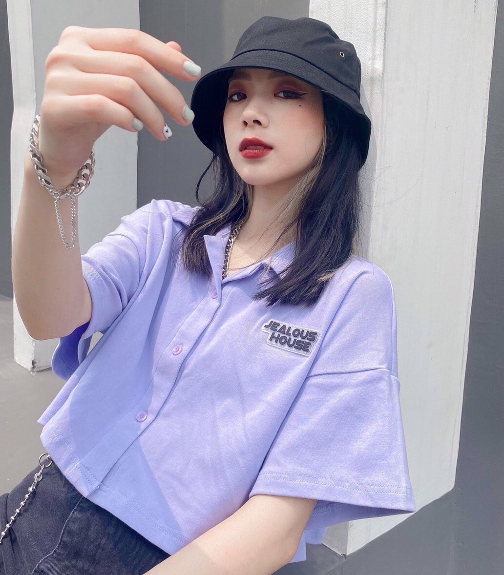 Áo croptop cổ bẻ , áo croptop dáng mặc phong cách AD81