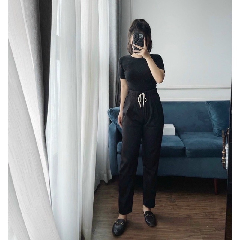Quần Baggy Ruby Lưng Chun Dây Rút Phối Dáng Đứng Đẹp