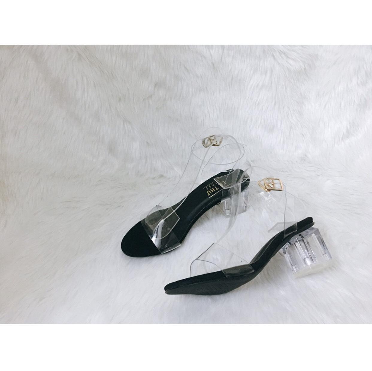 Giày Cao Gót Quai Trong 5p đen-kem ST