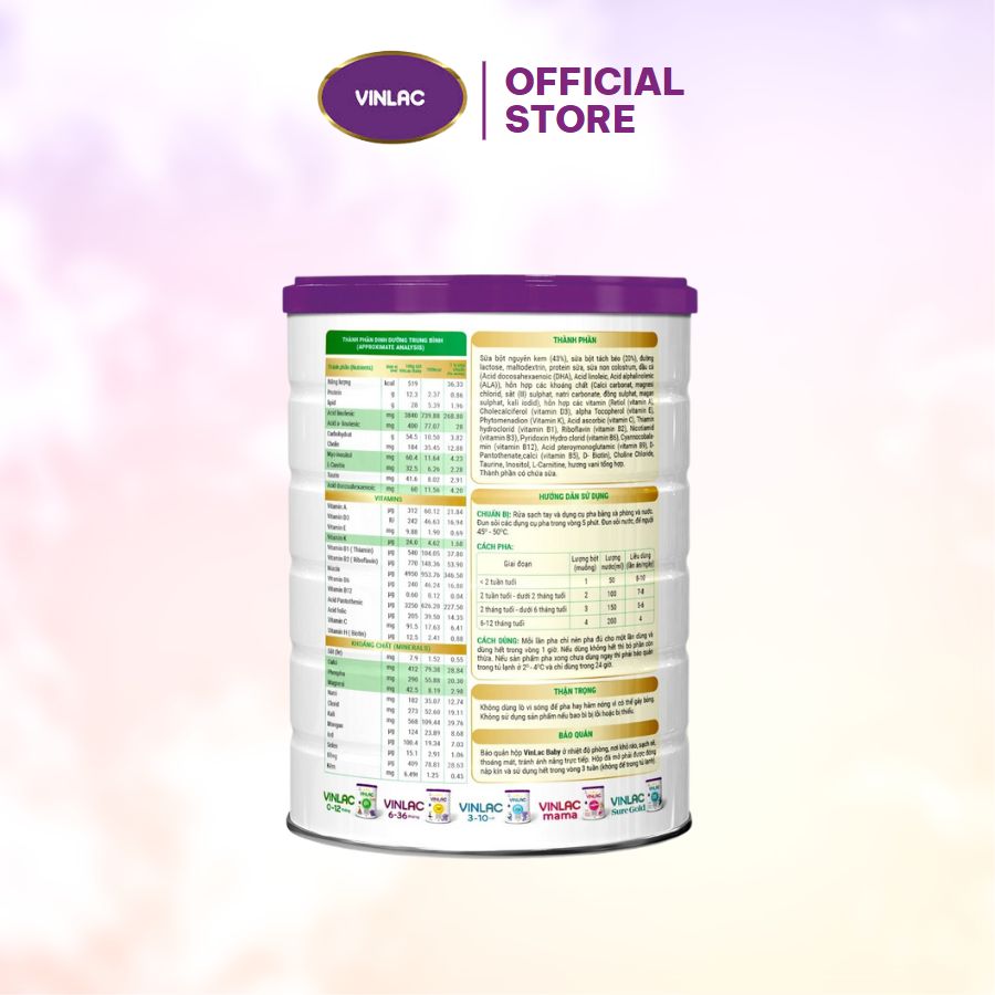 Sữa bột Vinlac Baby (số 0) 900g